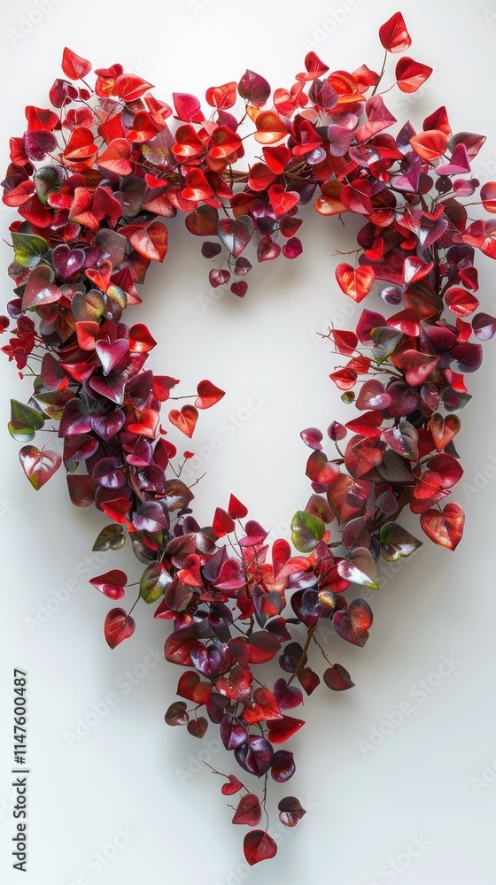 Obraz premium heart shaped wreath created from vibrant red autumn leaves and foliage symbolizing love romance and the beauty of nature The delicate and elegant arrangement evokes feelings of tenderness passion