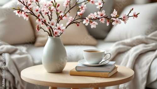 Wallpaper Mural Spring interior still life. Cup of coffee, and tea on a pile of books.  Torontodigital.ca