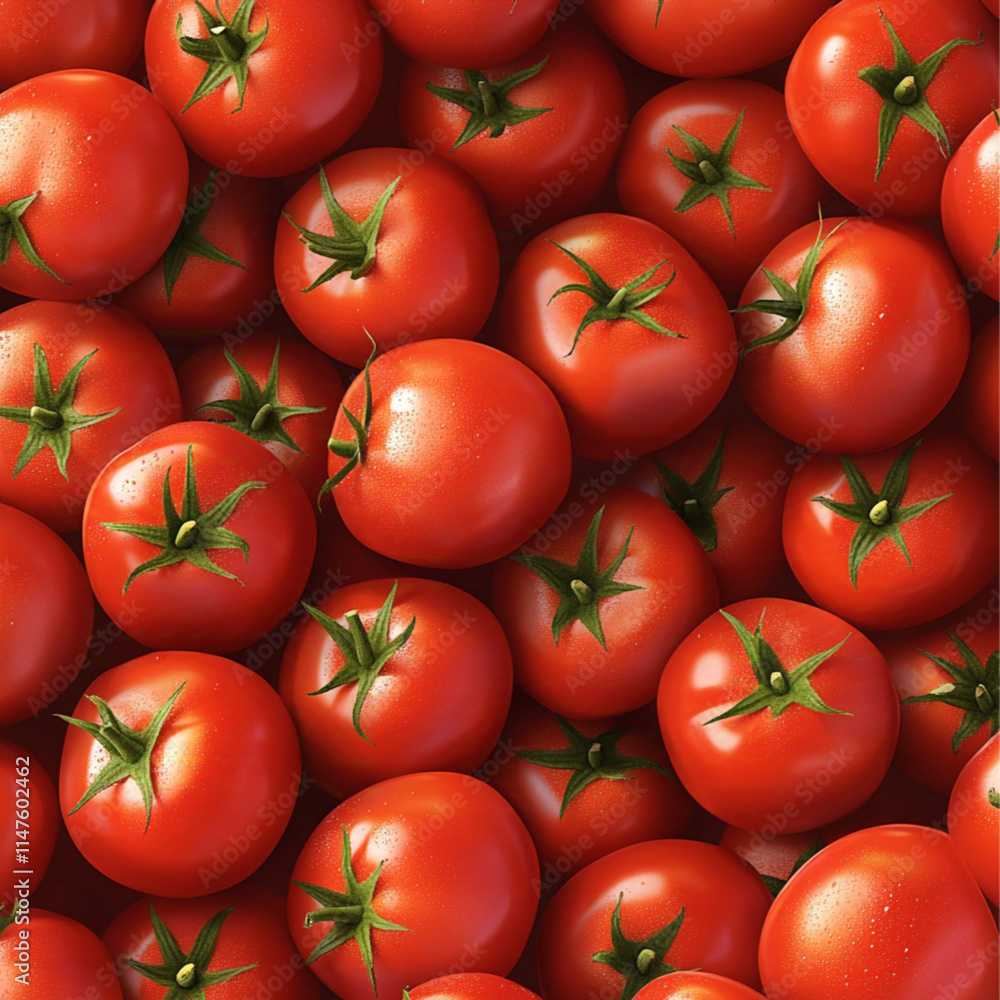 A seamless background pattern of ripe, plump red tomatoes covering the entire frame, texture and subtle shine, tomatoes tightly packed with no gaps A seamless background pattern of ripe, plump red tomatoes covering the entire frame, texture and subtle shine, tomatoes tightly packed with no gaps