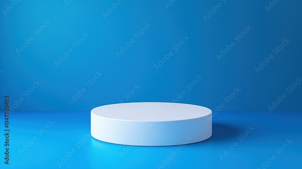 White Cylinder Platform Against Blue Background White Cylinder Platform Against Blue Background
