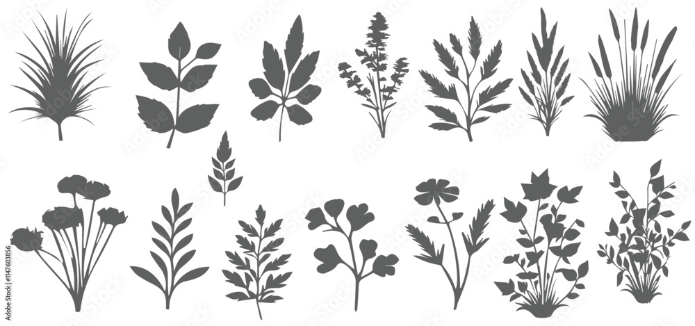 silhouette of the grass big set. Vector illustration