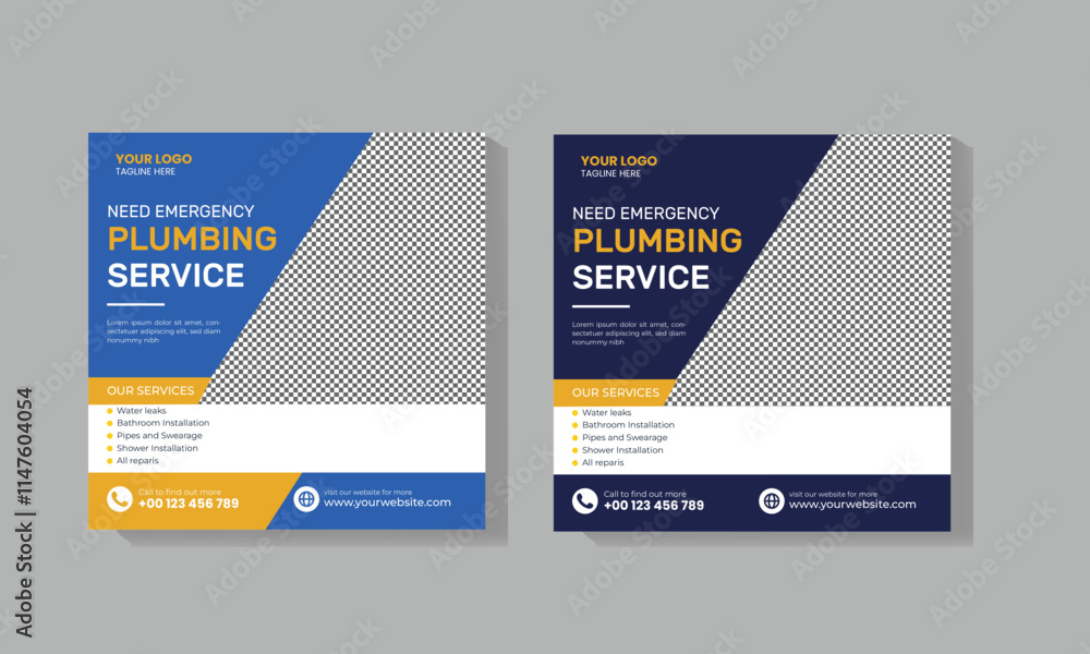 Plumbing service social media post template design Plumbing service social media post template design