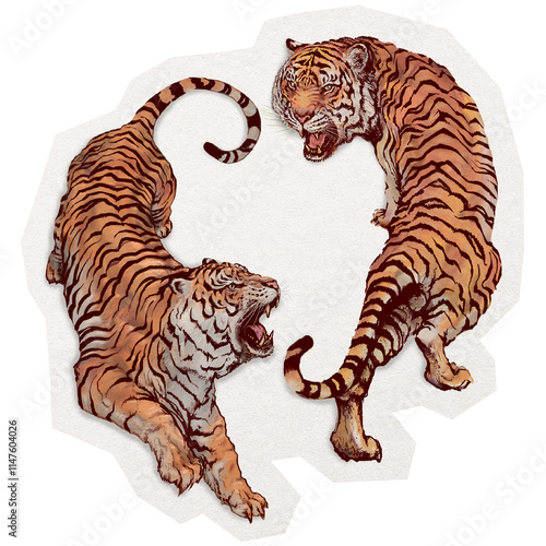 PNG tiger sticker, animal illustration clipart in transparent background photo