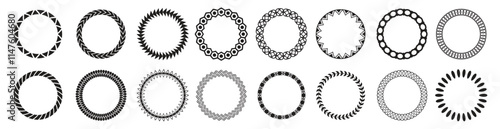 Round frames with decorative borders vintage circle ornament wedding anniversary vector set