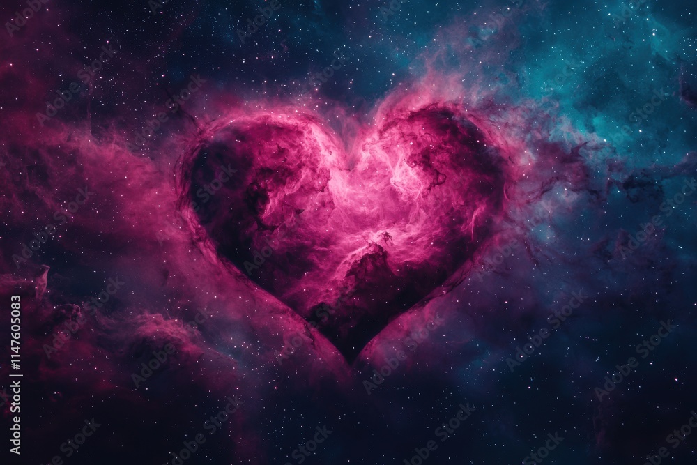 Obraz premium Heart Shape Cosmic Cloud in Vibrant Pink and Blue Galaxy Background