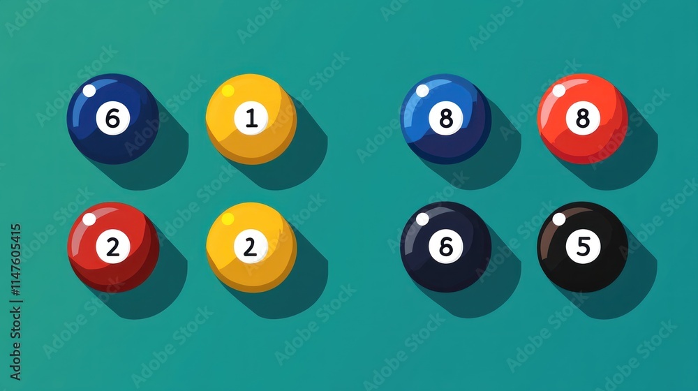Eight Pool Balls Arranged On A Green Table Eight Pool Balls Arranged On A Green Table