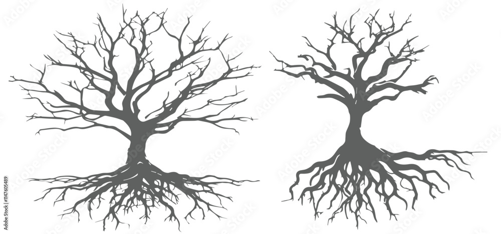 Obraz premium silhouette of a tree Tree without leaves silhouettes bundle Set of scary tree dead tree silhouettes vector
