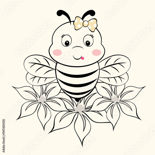 cute bee vector loving sweet honey with beautiful flower decoration