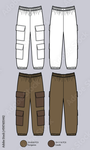 Flat Drawing of drawstring waist sweatpants with pockets Technical Drawing Cargo Pants