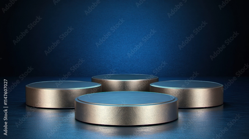Metallic Cylinders on a Dark Blue Background Metallic Cylinders on a Dark Blue Background