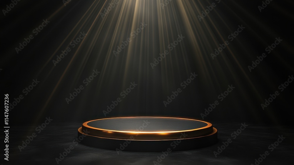 Illuminated Black Platform With Golden Accents Illuminated Black Platform With Golden Accents