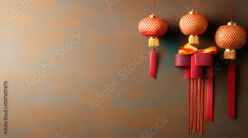 Celebratory Lanterns for China's New Year Festive Home Decor Pastel Colors Tranquil Setting Warm Atmosphere photo