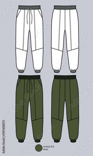 Flat Drawing of drawstring waist sweatpants with pockets Technical Drawing Loose Pants