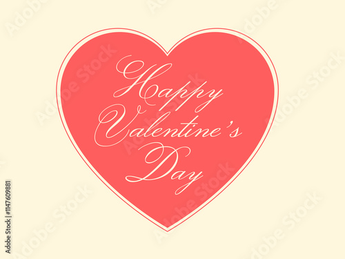 The inscription Happy Valentine's Day is written in a beautiful handwritten font on the background of a large red heart. Greeting card or valentine.