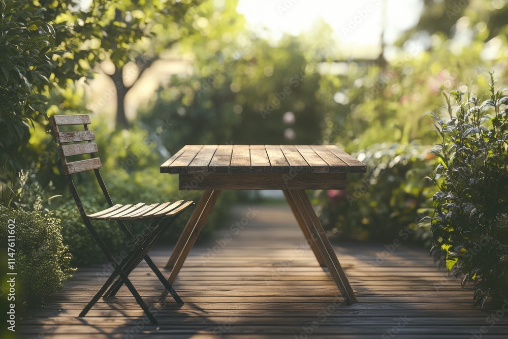 Obraz premium empty wood table and chair on the terrace at summer day