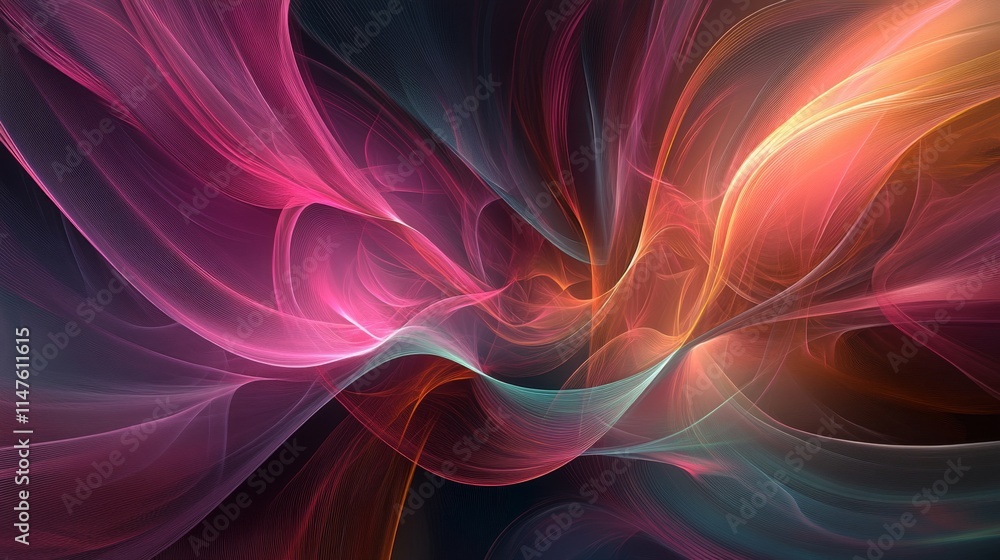 Obraz premium A glowing pink abstract design with light streaks and soft curves, blending into a smooth, radiant texture for contemporary visuals