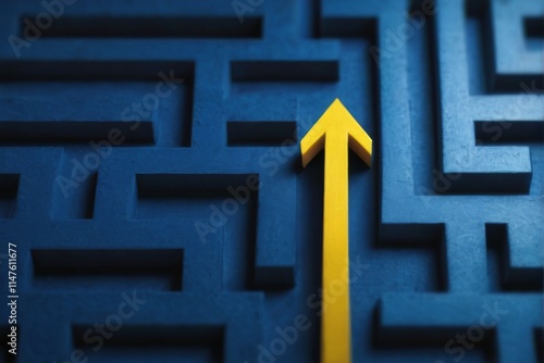 Blue Maze with Yellow Arrow Showing Progress and Complexity