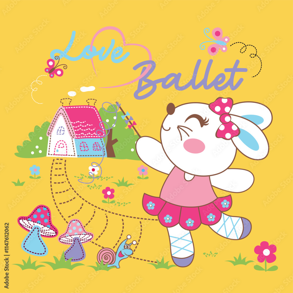 Obraz premium Beautiful bunny girl dancing gracefully in a joyful and playful vector illustration style