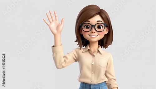 3D Cartoon Girl Waving Hello A Friendly Digital Character Illustration