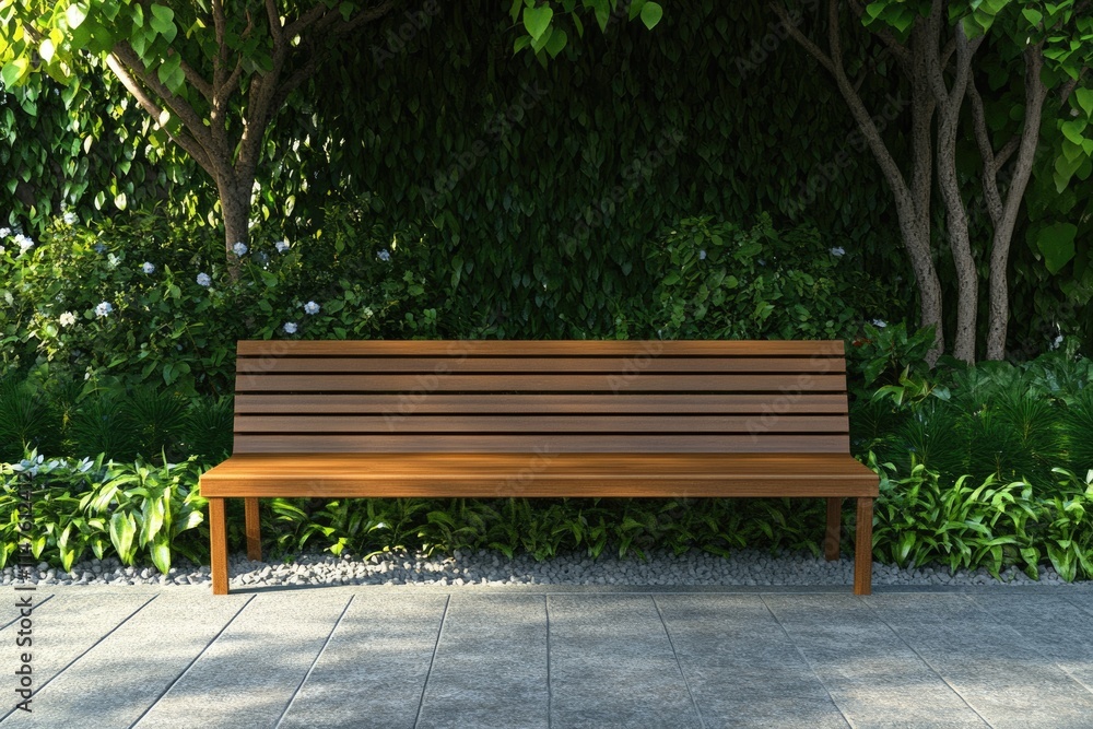 Modern wooden bench in the garden  Thailand
