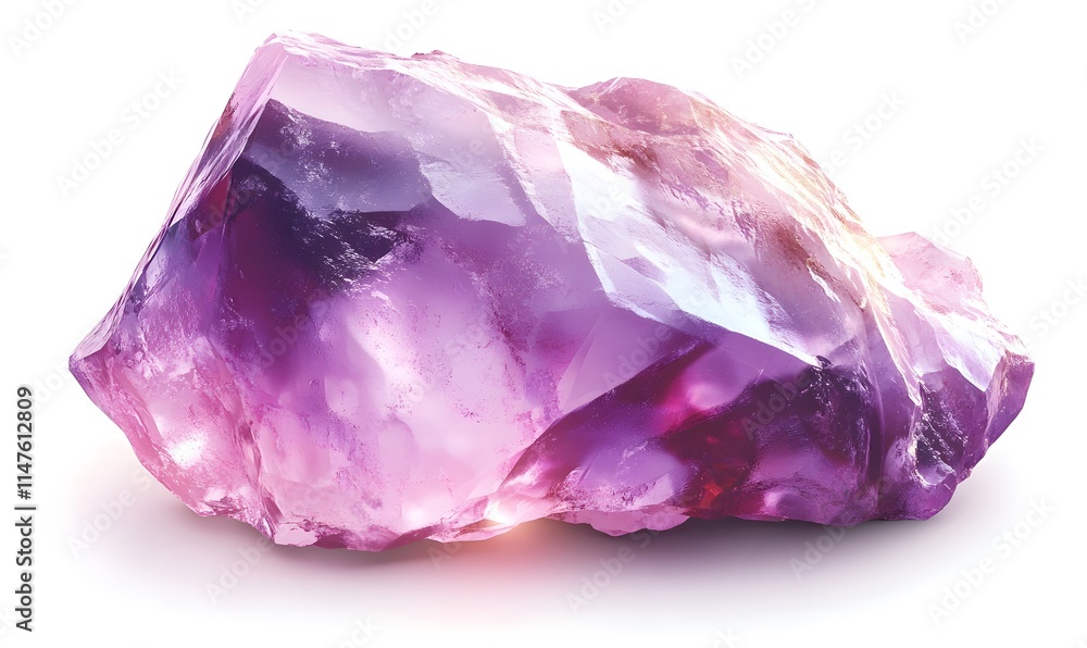 Purple gemstone chunk with faceted edges against white background. Purple gemstone chunk with faceted edges against white background.