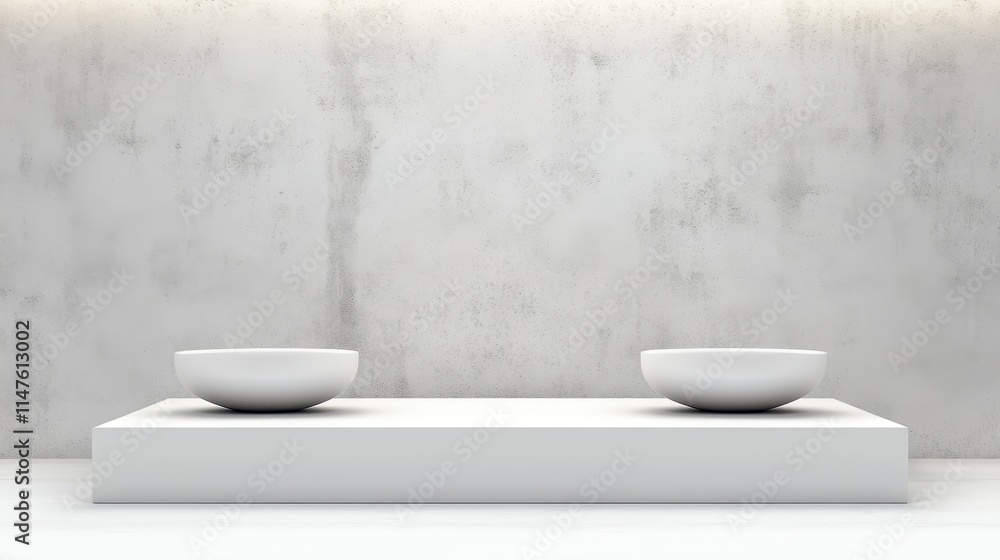 Minimalist White Bowls on a Modern Platform Minimalist White Bowls on a Modern Platform