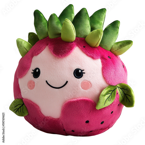 Green and Red Plush Watermelon Toy with Facial Features, Transparent PNG for Children's Themes