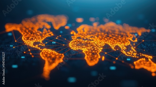 Global Network Connections with Digital Map in Orange Glow Design