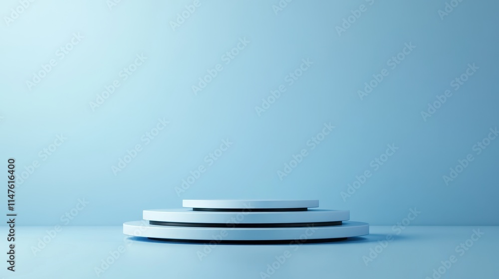 Three Circular Platforms On A Blue Background Three Circular Platforms On A Blue Background