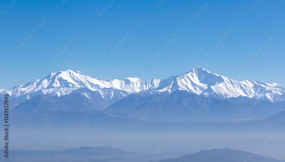 Majestic snow capped mountain range under a clear blue sky Majestic snow capped mountain range under a clear blue sky