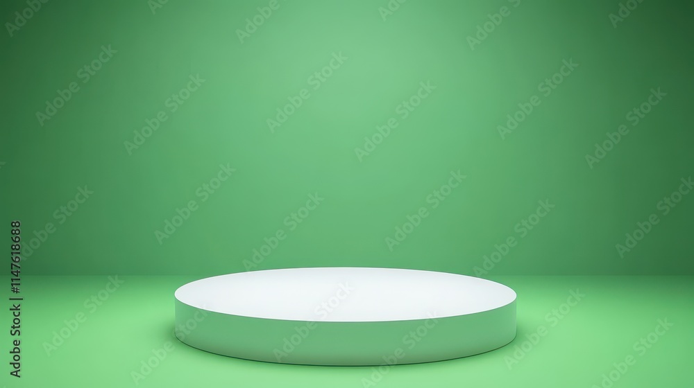 White Circular Platform Against Green Background White Circular Platform Against Green Background