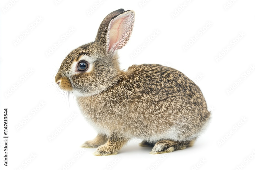 Side view of a cute little rabbit standing on white background There are baskets and Easter eggs. A cute action of a beautiful rabbit in a bright natural life. Easter Bunny Animal Concept Side view of a cute little rabbit standing on white background There are baskets and Easter eggs. A cute action of a beautiful rabbit in a bright natural life. Easter Bunny Animal Concept