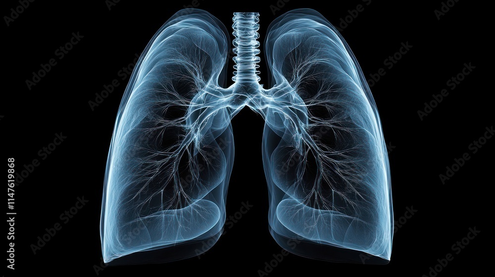 Medical X-ray of lungs with a breathing effect, realistic details, subtle blue hues, anatomical focus, Medical X-ray of lungs with a breathing effect, realistic details, subtle blue hues, anatomical focus,