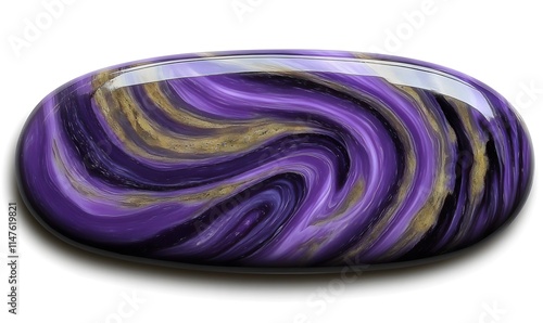 Polished purple, gold, black swirling stone, oval shape. photo