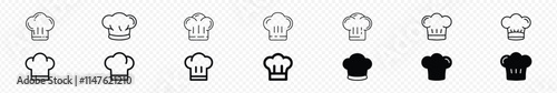 Chef hat icon set. Restaurant sign and symbol. Chef in a cooking hat icon, restaurant serving icon, chef icon and logo and cook with hat, 