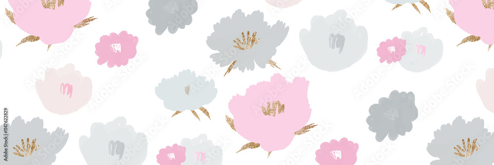 Fototapeta premium Floral pattern banner png hand drawn