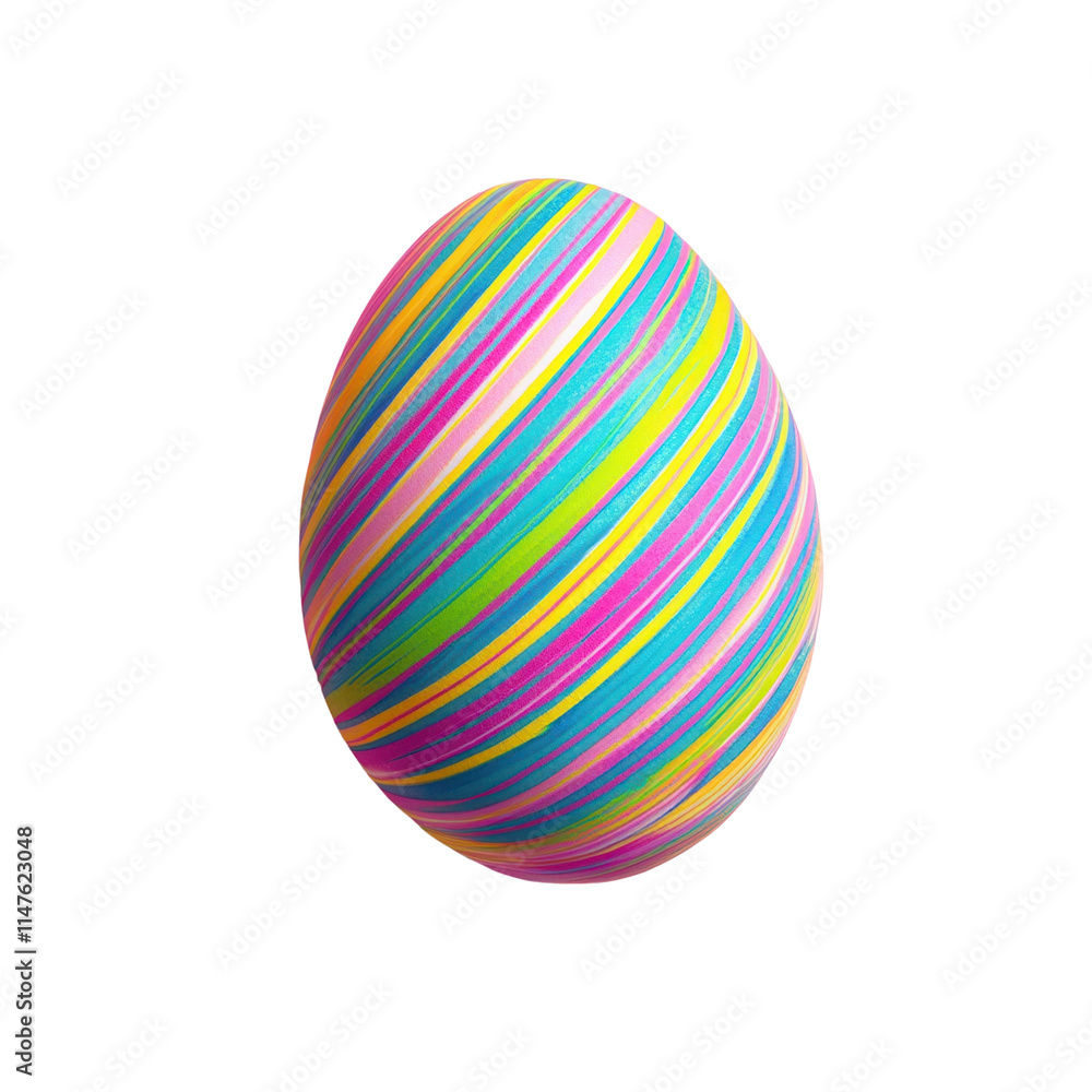 A colorful, striped egg featuring vibrant shades of pink, blue, green, and yellow, showcasing a playful and festive design.isolated on white background A colorful, striped egg featuring vibrant shades of pink, blue, green, and yellow, showcasing a playful and festive design.isolated on white background