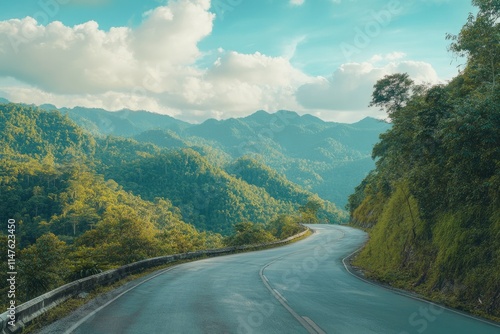 Empty elevated road across the rainforest mountains in Hulu Selangor  Malaysia. photo