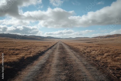 The end of the paved road in the steppes of Mongolia.