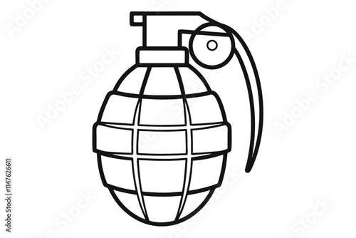 Hand Grenade in Vector Style Line Drawing Illustration