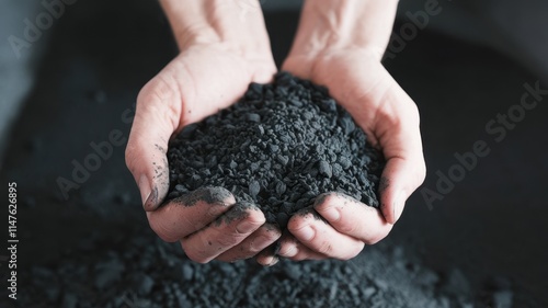 Hands Holding Dark Material in Close-Up with Artistic Focus photo