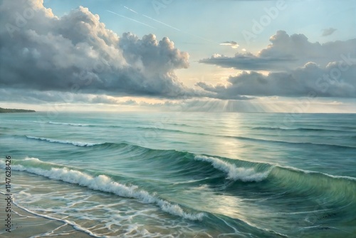 Fototapeta Naklejka Na Ścianę i Meble -  Oil painting of the sea on canvas