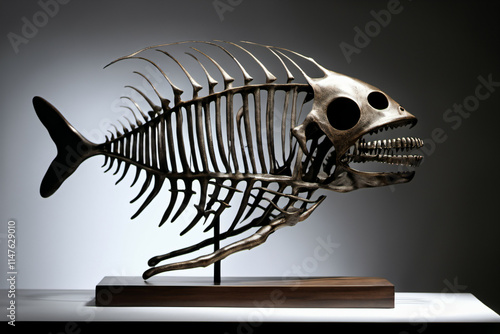 Metallic fish skeleton figu...