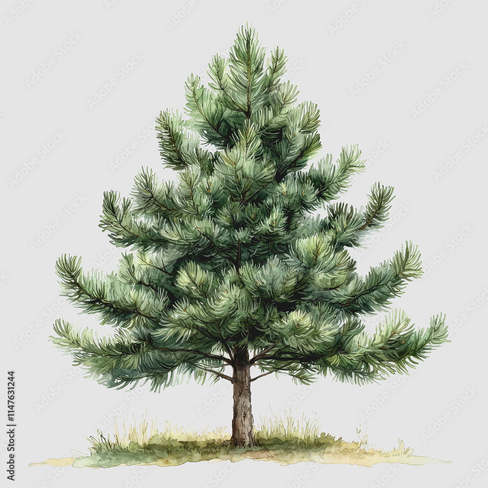 Evergreen Serenity: A Majestic Pine Tree with Lush Green Leaves Against a Minimalist White Background for Tranquil Nature and Wellness Themes in Stock Photography Evergreen Serenity: A Majestic Pine Tree with Lush Green Leaves Against a Minimalist White Background for Tranquil Nature and Wellness Themes in Stock Photography