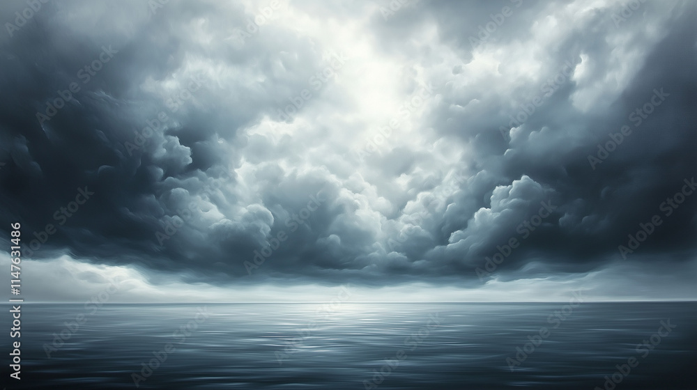 a cloudy sky full of dark gray clouds hanging over a calm sea, Ai generated images a cloudy sky full of dark gray clouds hanging over a calm sea, Ai generated images