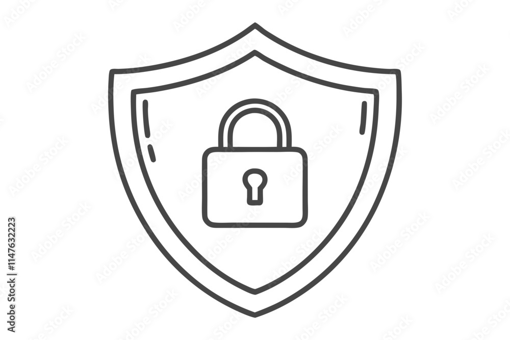 Shield and Padlock Icon Design A Simple Line Drawing Concept for Digital Safety Shield and Padlock Icon Design A Simple Line Drawing Concept for Digital Safety