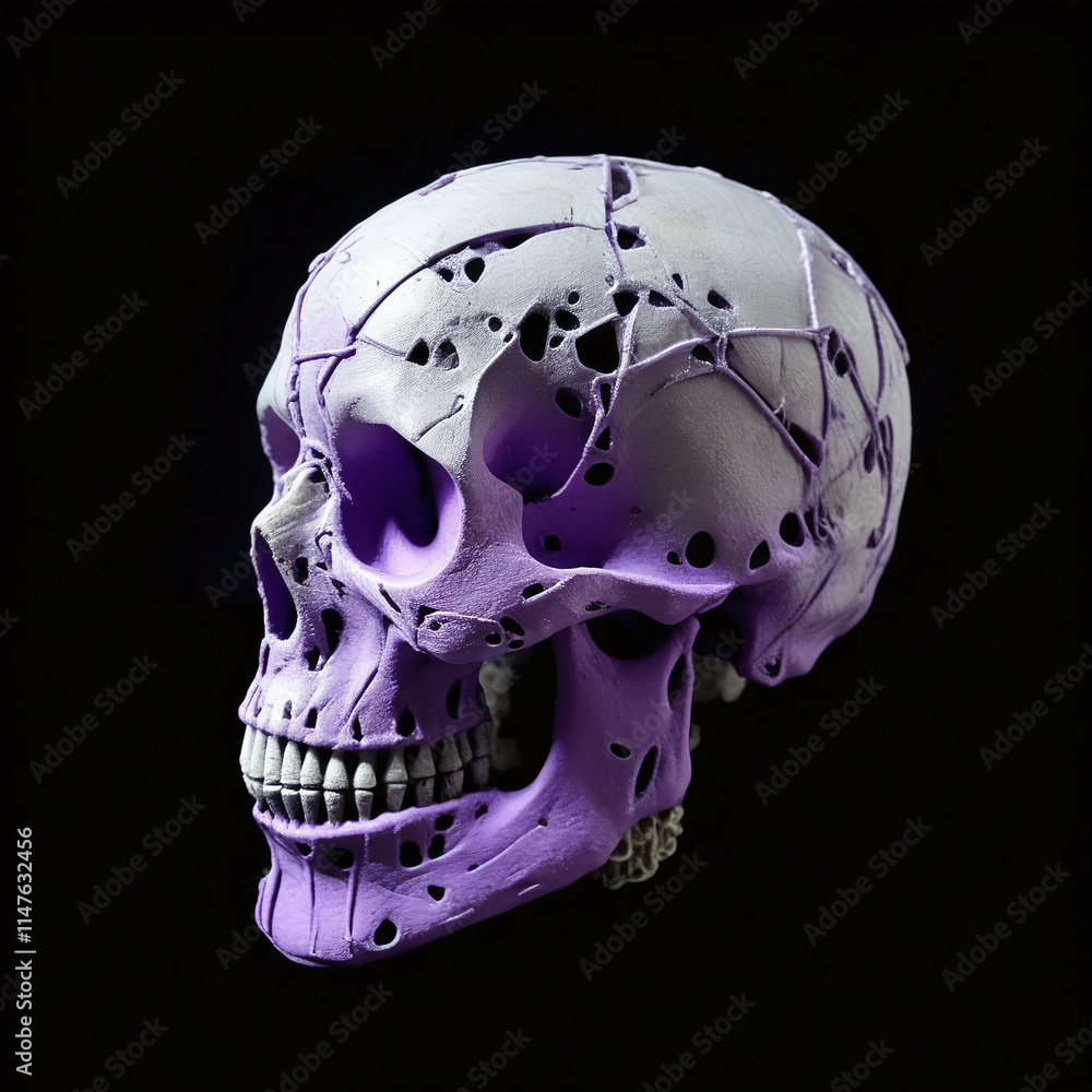 Skull made of papier mache. Isolated on black background. Digital illustration. Skull made of papier mache. Isolated on black background. Digital illustration.