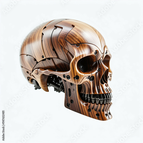 Wooden Skull. Isolated on w...