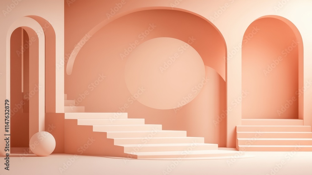 Abstract Peach Architectural Staircase Design With Arches Abstract Peach Architectural Staircase Design With Arches