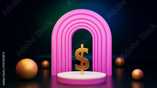3D illustrated US Dollar symbol in decorative background